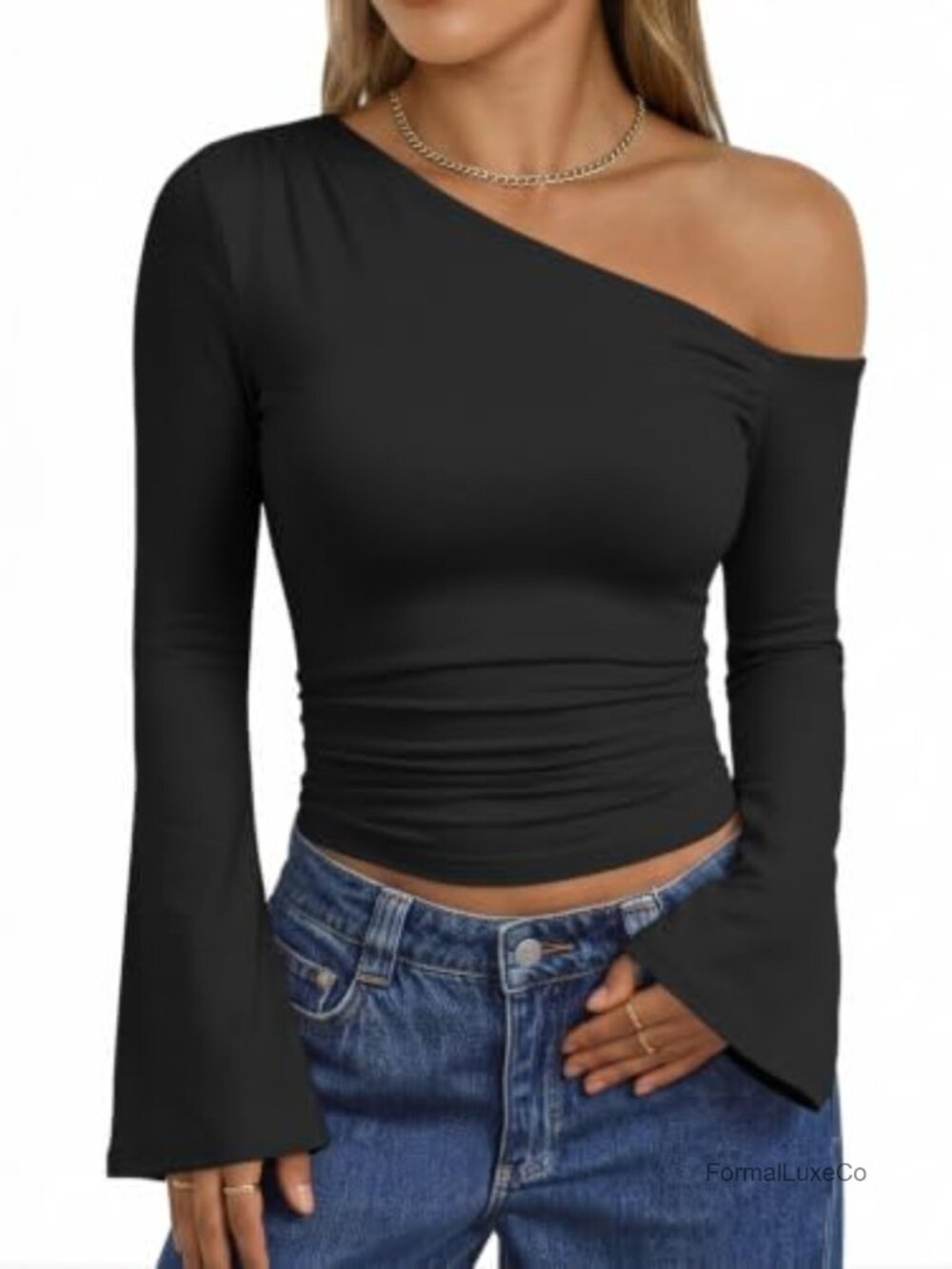 Women's Off Shoulder Long Bell Sleeve Crop Tops Y2K Fall 2026